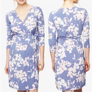 A Pea in the Pod Nursing Faux Wrap Floral Dress V Neck Stretchy Tie Belt Size L